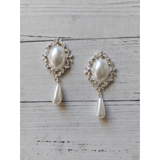 Серединка ювелирная с подвеской 5,2*2,4 см серебро/белый, цена за 1 шт