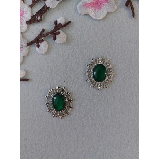 Ювелирная серединка 25 х 30мм (серебро) цв. зеленый, цена за 1 шт