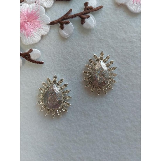 Серединка ювелирная 2,5*3 см цв. серебро с блестками, цена за 1 шт