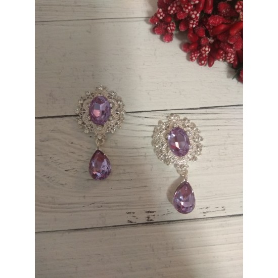 Серединка ювелирная с подвеской 2,5*4,5 см серебро/фиолетовый, цена за 1 шт