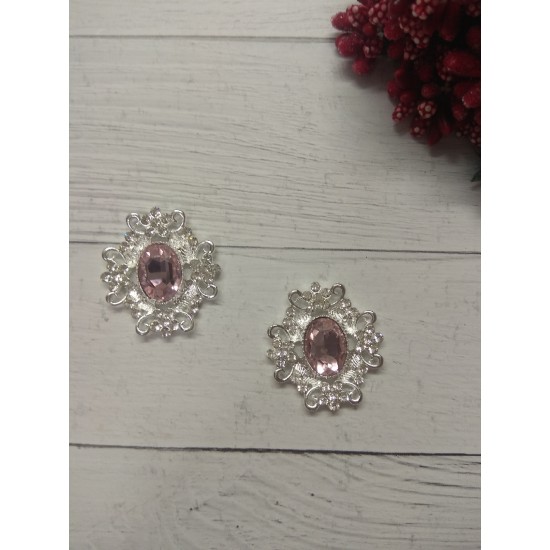 Серединка ювелирная 3*3,3 см серебро/розовый, цена за 1 шт