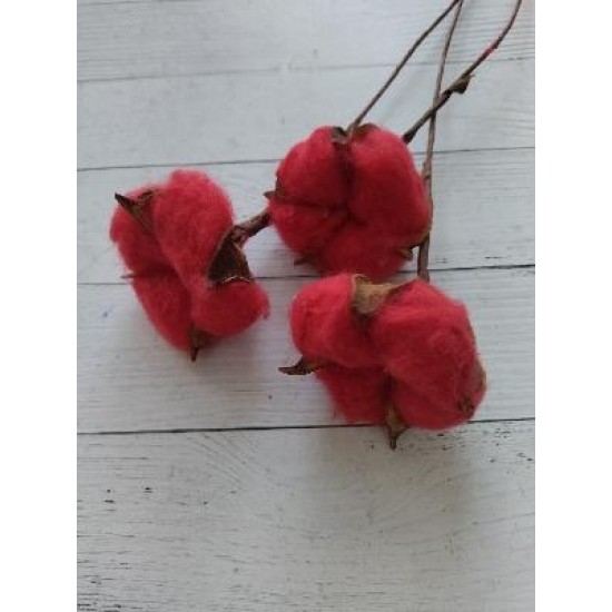 Ветка хлопок одинарный 30 см красный 26/1, цена за 1 шт