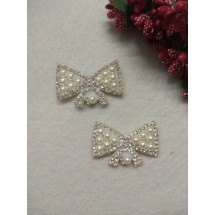 Фетровый патч стразы+бусы "Бант" 4,1*2,8 см, цена за 1 шт
