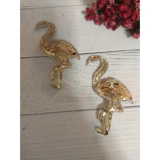 Патч 3D "Фламинго" 6*4 см цв. светлое золото, цена за 1 шт
