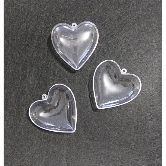 Сердца пластиковые прозрачные для декора 8см, разъемные, цена за 1 шт
