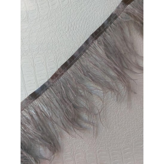 Страусиные перья на ленте цв. серый, цена за 25 см