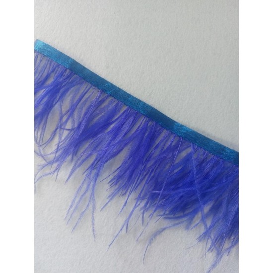 Страусиные перья на ленте цв. синий, цена за 25 см