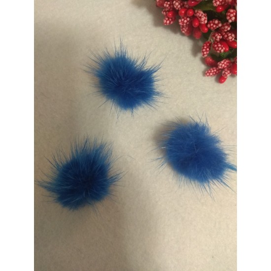 Помпоны меховые 3 см, натуральные , синий, цена за 1 шт