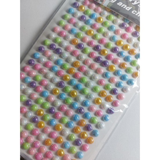 Полубусины перламутровые самоклеющиеся 6 мм на блистере (260) микс, цена за упаковку