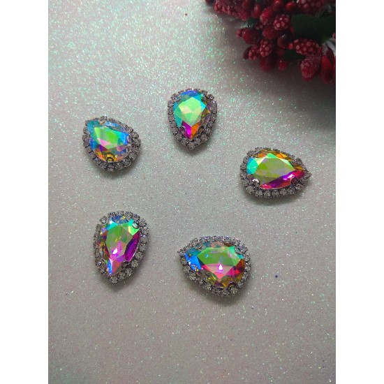 Стразы в серебряной оправе 23*17 мм "Капля", цена за 1 шт