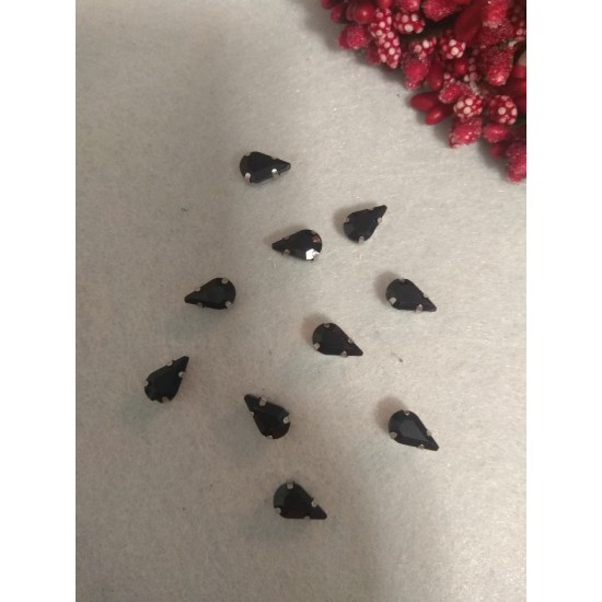 Стразы в цапах "Узкая капля" цв. черный, цена за 1 шт