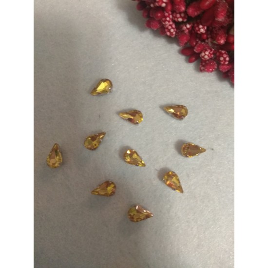 Стразы в цапах "Узкая капля" цв. желтый, цена за 1 шт