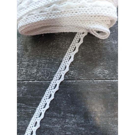 Кружево вязаное (хлопок) 10мм цв. белый, цена за 1 м