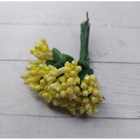 Тычинки с блестками на проволоке (12 шт) цв. желтый, цена за пучок