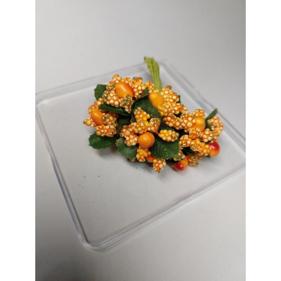 Тычинки на проволоке (12 шт) цв. оранжевый с блестками, цена за пучок