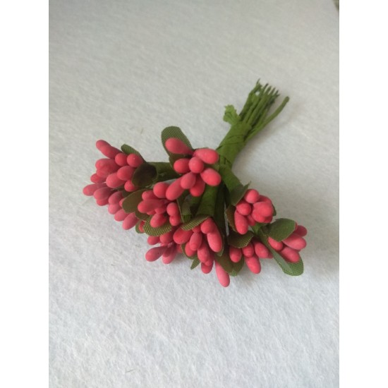 Тычинки матовые на проволоке в пучках (12 шт), цв. темно-красный,  цена за пучок