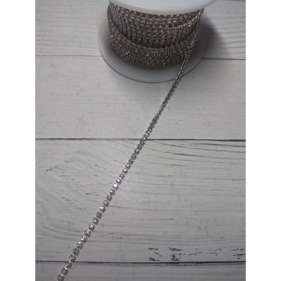 Стразы цепочкой (разм.SS6) цв. белый кристалл в розовой оправе, цена за 50 см